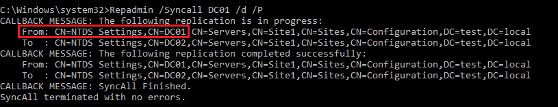 Forcing push replication with repadmin