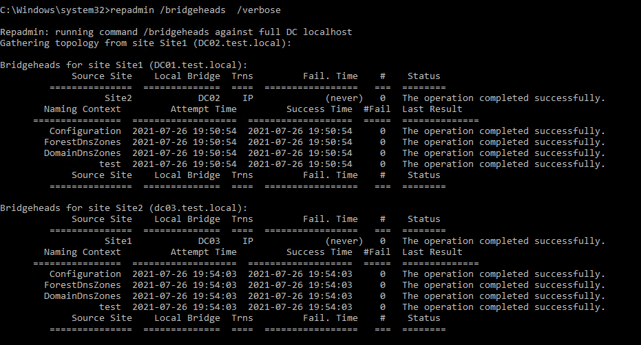 Finding bridgehead servers with repadmin