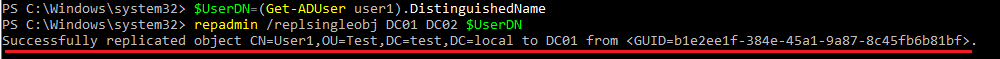 Forcing push replication with repadmin